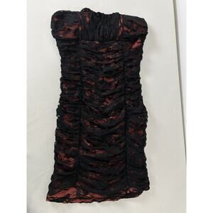 Y2K 90's Mini Bandeau Dress Black Lace Red/Coral Charlotte Russe Goth Whimsy MED